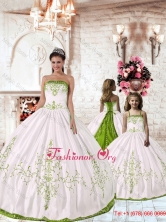 2015 New Arrival White Macthing Sister Dresses with Green Embroidery PDZY535-LG-2FOR