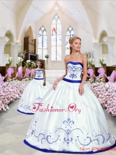 2015 New Style Embroidery  Macthing Sister Dresses  in White and Royal Blue QDZY376-LG-3FOR