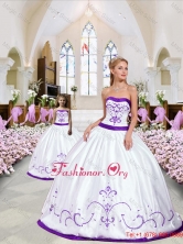 2015 New Style Embroidery White and Eggplant Purple Macthing Sister Dresses QDZY376-LG-5FOR
