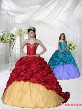 2015 Unique Appliques and Pick-ups Brush Train Princesita with Quinceanera Dresses in Wine Red ZY775-LG-10FOR