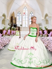 Beautiful Embroidery White and Spring Green Macthing Sister Dresses  for 2015 QDZY376-LG-6FOR