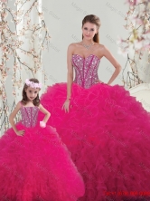 Classical Ball Gown Beaded and Ruffles  Princesita with Quinceanera Dresses in Hot Pink QDDTA005-LGFOR