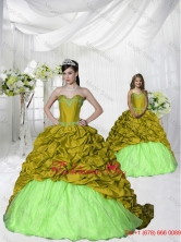 Customize Appliques and Pick-ups Green  Princesita with Quinceanera Dresses with Brush Train ZY775-LG-6FOR