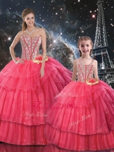 Fashionable Ball Gown Coral Red Macthing Sister Dresses with Beading for Fall  QDDTA105002-LGFOR