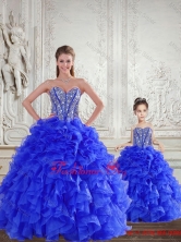 Fashionable Royal Blue Macthing Sister Dresses with Beading and Ruffles LFY091906-LG-1FOR