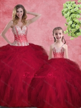 Hot Sale Wine Red Macthing Sister Dresses with Beading and Ruffles SJQDDT101002-LGFOR