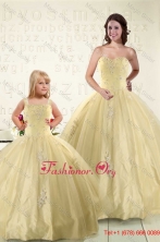Latest Appliques Macthing Sister Dresses in Light Yellow For 2015XFNAO823-LGFOR