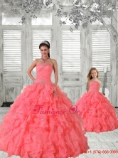 Most Popular Coral Red Macthing Sister Dresses with Beading and Ruching for 2015 PDZY724-LG-6FOR