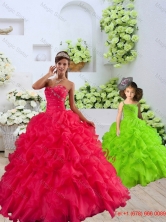 New Style Organza Coral Red Macthing Sister Dress with Beading and Ruffles for 2015 QDZY034-2-LG-3FOR