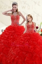 Popular Beading and Ruffles Red Macthing Sister Dresses for 2015 XFNAO092-LGFOR