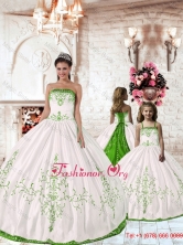 Pretty Spring Green Embroidery White Macthing Sister Dresses for 2015 Spring PDZY535-LG-10FOR