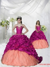 Top Seller Appliques and Pick-ups Brush Train Princesita with Quinceanera Dresses in Fuchsia ZY775-LG-4FOR