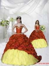 Top Seller Appliques and Pick-ups Brush Train Princesita with Quinceanera Dresses in Rust Red ZY775-LG-7FOR