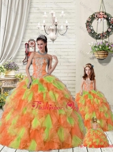 Top Seller Ruffles and Beading Orange Red and Green Macthing Sister Dresses for 2015 PDZY471-LG-8FOR