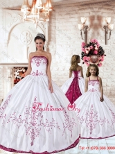 Trendy Fuchsia Embroidery White Macthing Sister Dresses for 2015 PDZY535-LG-8FOR