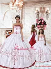 White Strapless Princesita with Quinceanera Dresses with Red Embroidery for 2014 PDZY535-LGFOR