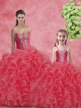 Wonderful Ball Gown Sweetheart Beading Macthing Sister Dresses in Coral Red  SJQDDT97002-LG-1FOR
