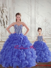 Wonderful  Blue Macthing Sister Dresses with Beading and Ruffles LFY091906-LG-7FOR