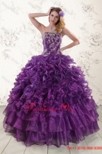  Fall Lovely Purple Strapless Appliques and Ruffles Quince Dresses for 2015XFNAO244TZFXFOR