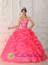 2013 Bolivar Colombia Customer Made Quinceanera Dress With Appliques Decorate Straps Watermelon Style  QDZY309FOR