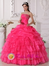 2013 Corinto Colombia Gorgeous Ruffles Layered Hot Pink Beaded Decrate Bust and Ruch Sweet Quinceanera Gowns With Floor-length Style QDZY647FOR