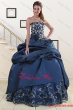 2015 Custom Made Embroidery and Beaded Quinceanera Dresses in Navy Blue XFNAO5926FOR