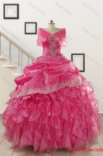 2015 Fall Elegant Appliques and Ruffles Quinceanera Gowns in Hot Pink FNAO068AFOR