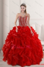 2015 Fall Fashionable Red Quinceanera Dresses with Beading and Ruffles XFNAO5781TZFXFOR