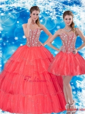 2015 Gorgeous Beading and Ruffled Layers Sweetheart Quinceanera Dresses in Coral Red QDDTA39001FOR