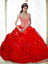 2015 New Style Beading and Ruffles Sweetheart Red Dresses for a Quinceanera SJQDDT16002-3FOR