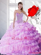 2015 New Style Lilac Quinceanera Gown with Beading and Ruffled LayersQDDTC1002FOR
