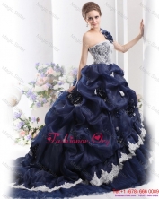 2015 One Shoulder Ruffles Quinceanera Dresses with Hand Made Flowers and Pick UpsWMDQD005FOR