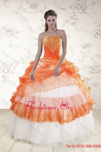 2015 Perfect Strapless Appliques and Beaded Quinceanera Dresses in Orange XFNAO564FOR