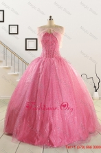 2015 Pretty Strapless Quinceanera Dresses in Rose Pink FNAO825AFOR