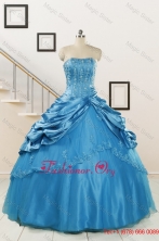 2015 Spring Fashionable Appliques Teal Quinceanera Dresses  FNAO164FOR