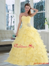 2015 Winter Yellow Sweetheart Quinceanera Dress with Beading and Ruffled LayersMQR50TZFXFOR