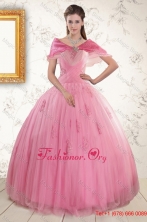 2016 Summer Pretty Pink Quinceaneras Dresses with Appliques and Beading XFNAO601AFOR