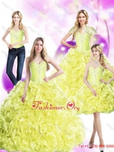 Affordable 2016 Summer Yellow Quinceanera Dresses with Rolling Flowers and BeadingSJQDDT53001FOR