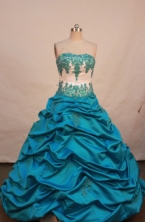 Affordable ball gown strapless floor-length appliques teal quinceanera dresses FA-X-041