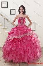 Appliques and Ruffles 2015 Hot Pink Quinceanera Gowns XFNAO068FOR