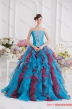 Ball Gown Strapless Organza Beading Ruffles Multi-color Quinceanera Dress FVQD005FOR