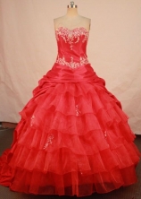 Bautiful ball gown sweetheart-neck chapel taffeta coral red quinceanera dresses FA-X-144