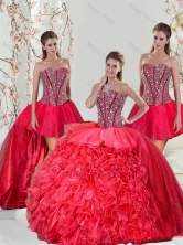 Beading and Ruffles Red Detachable Quinceanera Dresses for 2015 QDDTA1001-5FOR