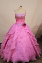 Beautiful ball fown strapless floor-length organza hot pink appliques quinceanera dresses FA-X-040