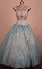 Best Ball Gown Strap Floor-length Light Blue Appliques Quinceanera dress Style FA-L-347
