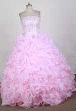 Best Ball Gown Strapless Floor  -length Pink Quinceanera Dress X0426076