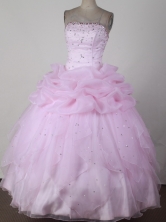 Best Ball Gown Strapless Floor-  length Pink Quincenera Dresses TD260043