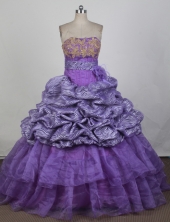Best Ball Gown Strapless Floor  -length Purple Quinceanera  Dress X0426082