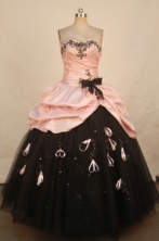 Best Ball Gown Strapless Floor-length Baby Pink Taffeta Appliques Quinceanera dress Style FA-L-343