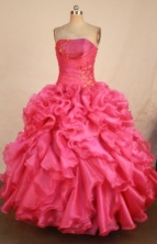 Best Ball Gown Strapless Floor-length Hot Pink Organza Appliques Quinceanera dress Style FA-L-363
